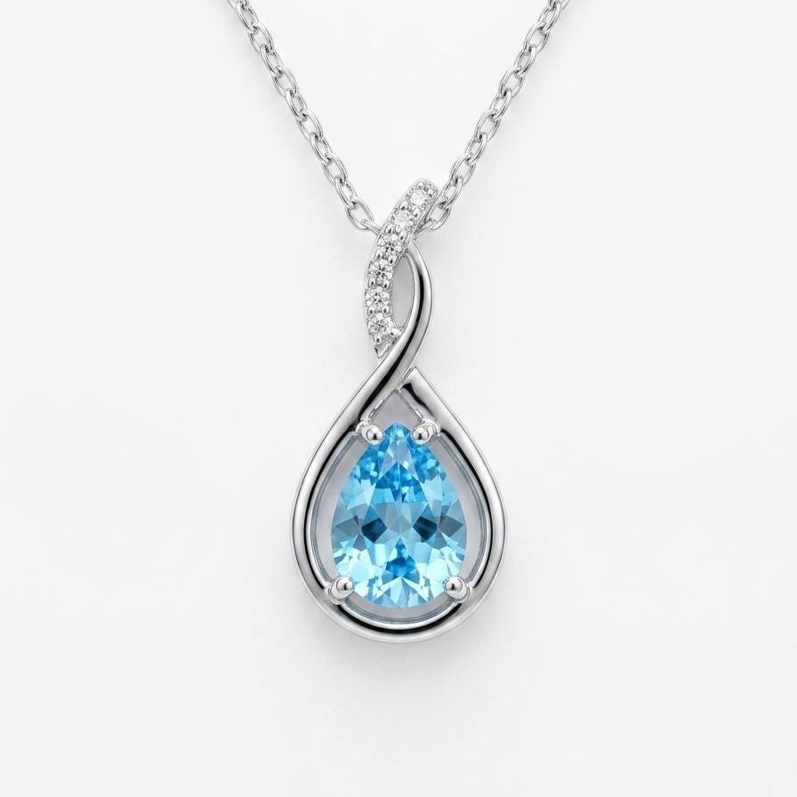 Aquamarine Infinity Necklace -March Birthstone Pendant - Gift For Her