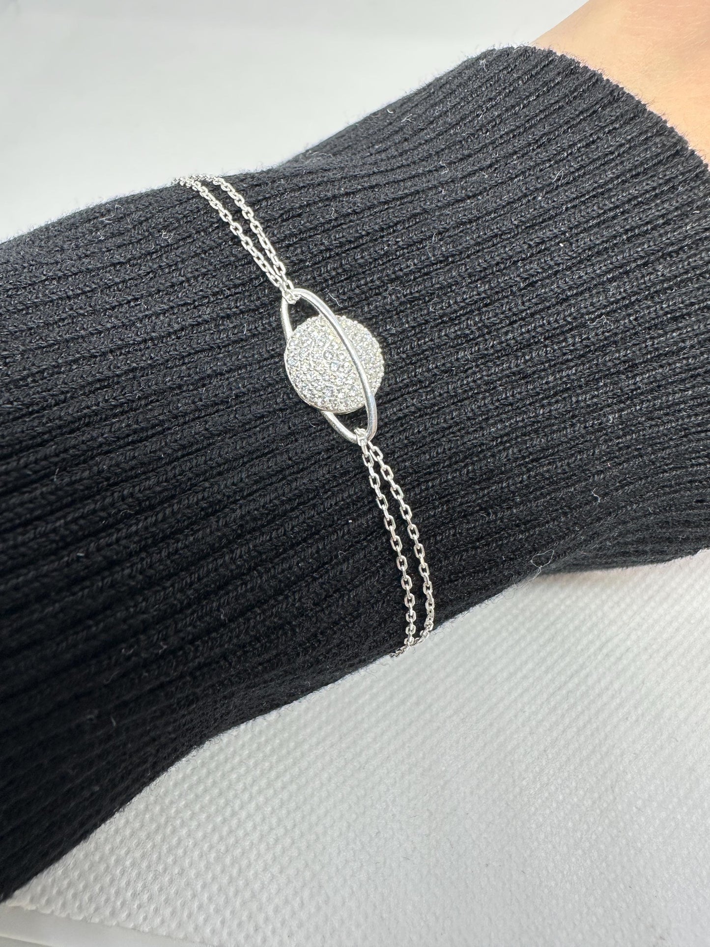 Celestial Planet Sterling Silver Bracelet - Handmade Zircon Jewelry