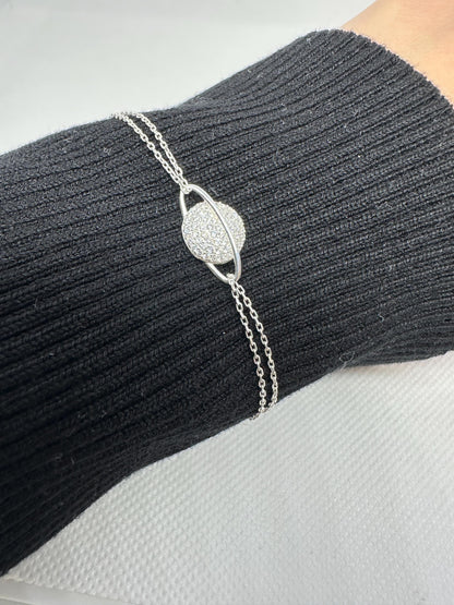 Celestial Planet Sterling Silver Bracelet - Handmade Zircon Jewelry