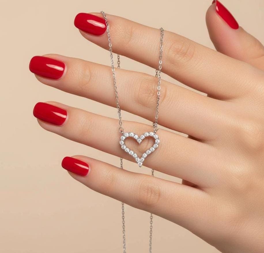 Dainty Sterling Silver Heart Necklace with Sparkling Zircon
