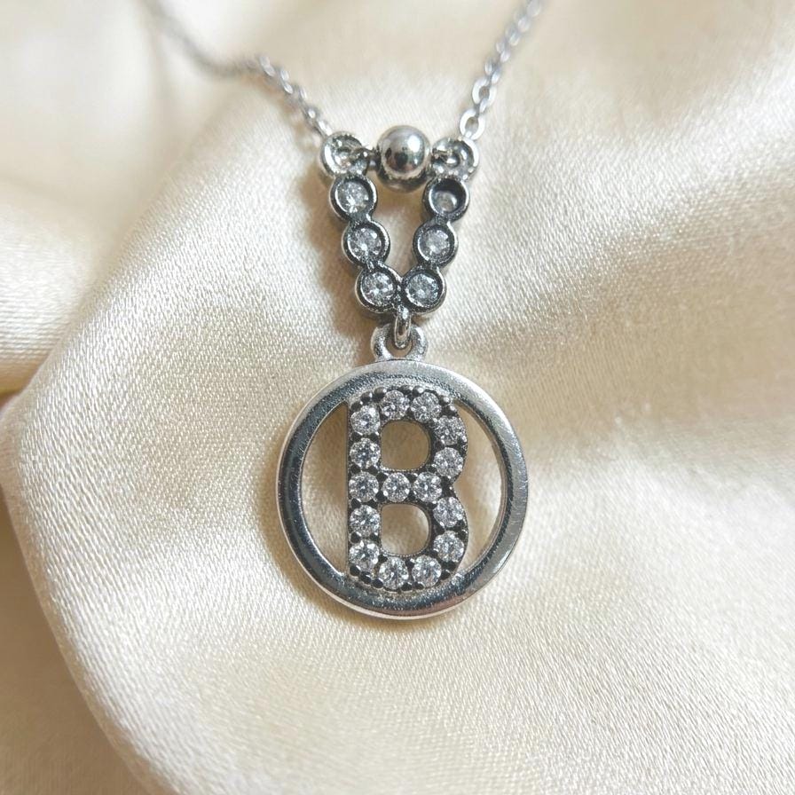 Sterling Silver Custom Initial B Necklace - Name Necklace with Zircon Letters
