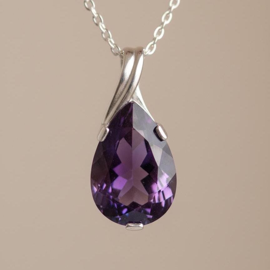 Dainty Amethyst Teardrop Necklace - February Birthstone Pendant