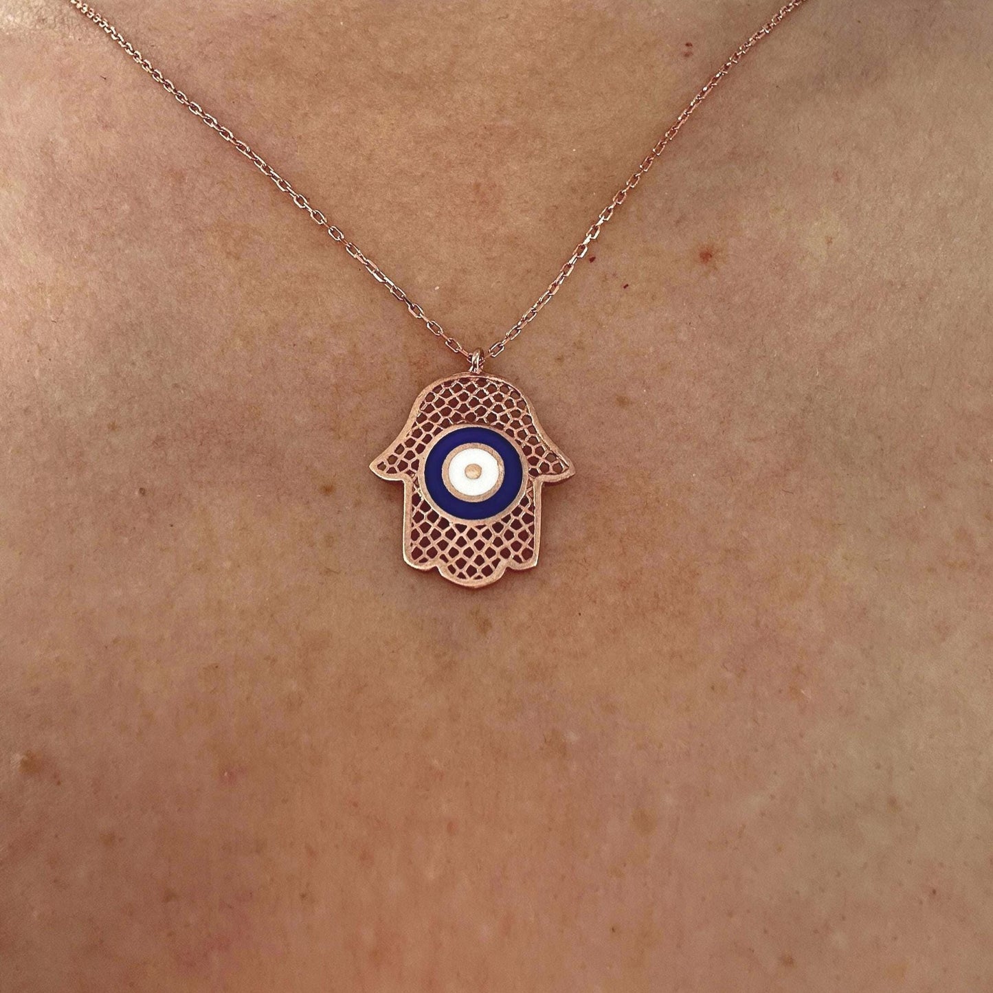 Rose Gold Hamsa Hand Necklace in Sterling Silver -Gift For Her