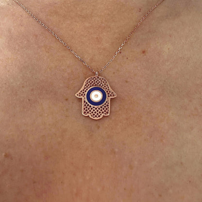 Rose Gold Hamsa Hand Necklace in Sterling Silver -Gift For Her