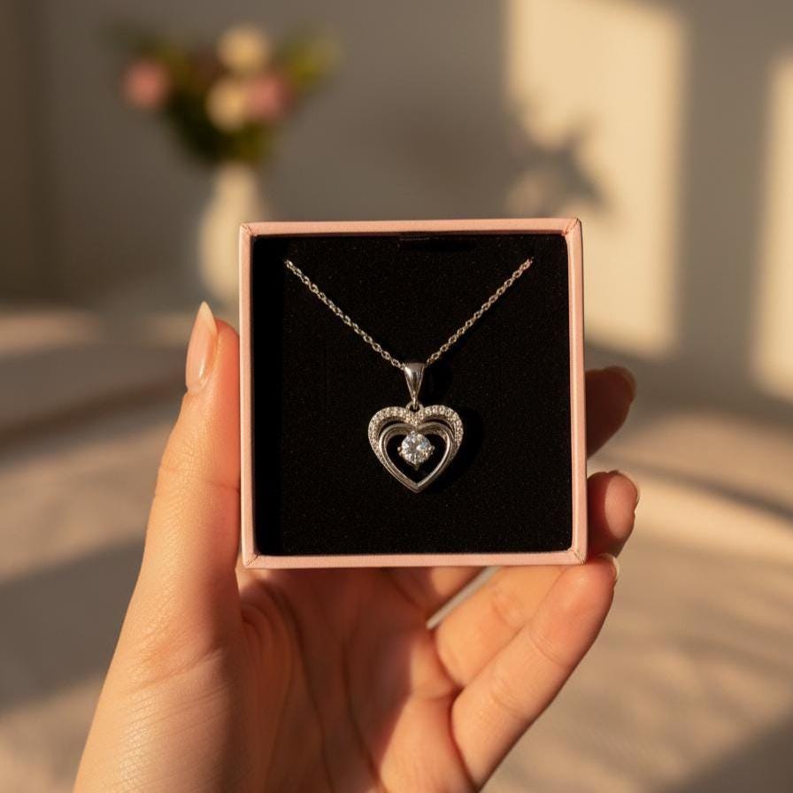 Dainty Sterling Silver Heart Necklace - Open Heart Pendant Jewelry