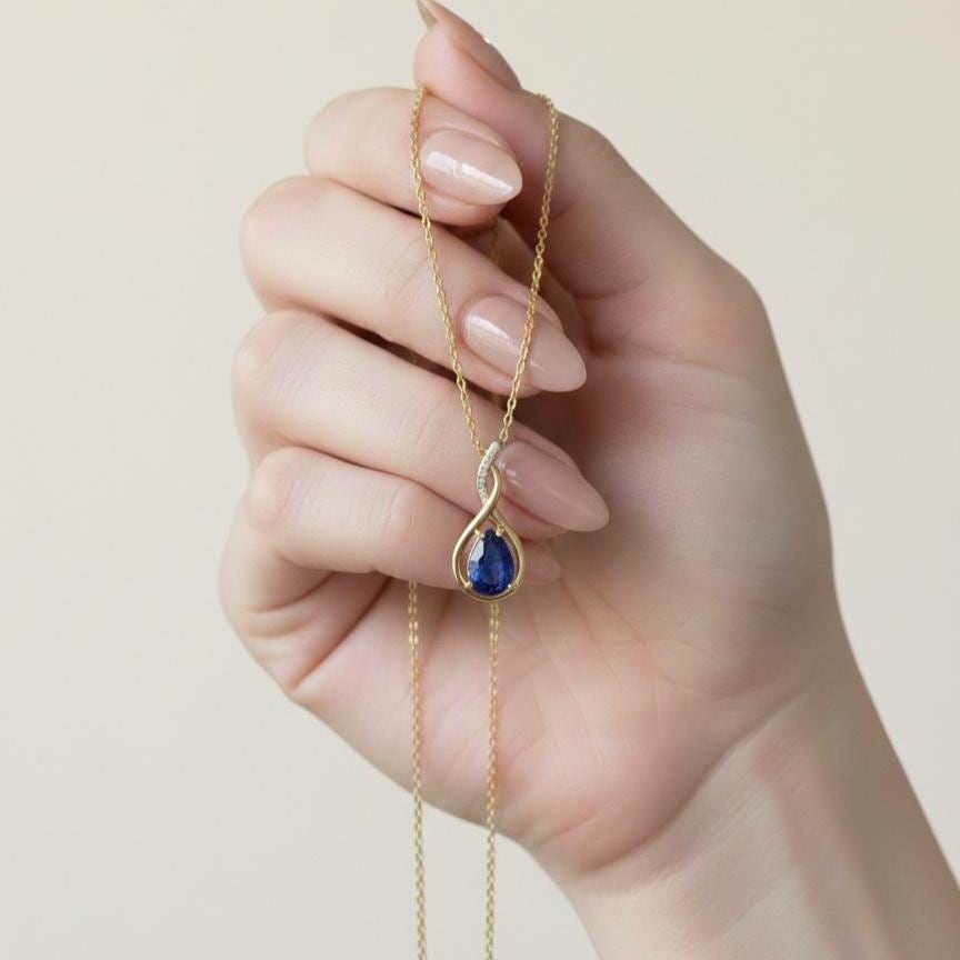 Gold Vermeil Sapphire Infinity Necklace -September Birthstone Pendant-925 Sterling Silver
