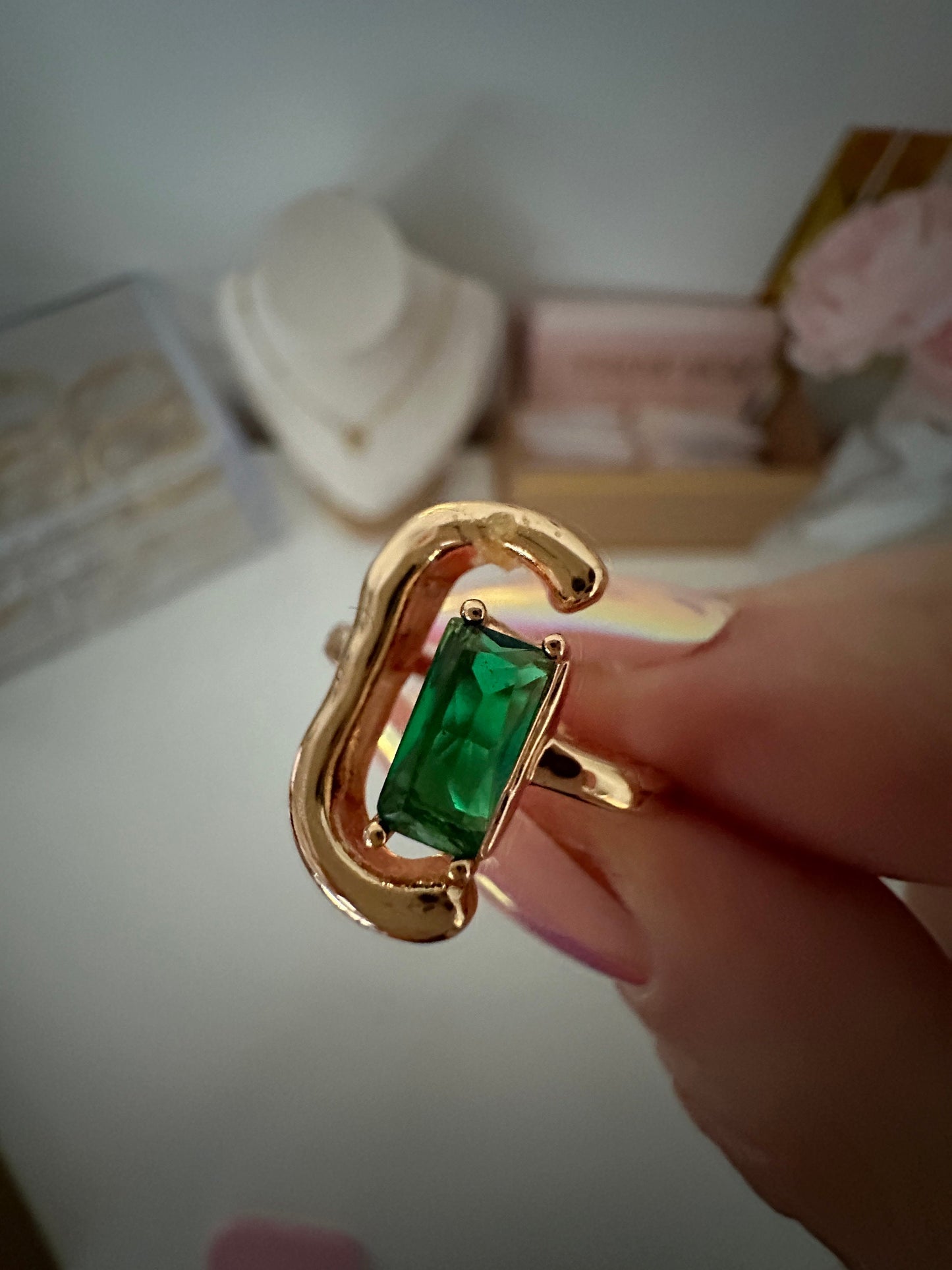 Bold Emerald Gold Ring - Eye-Catching Statement Piece