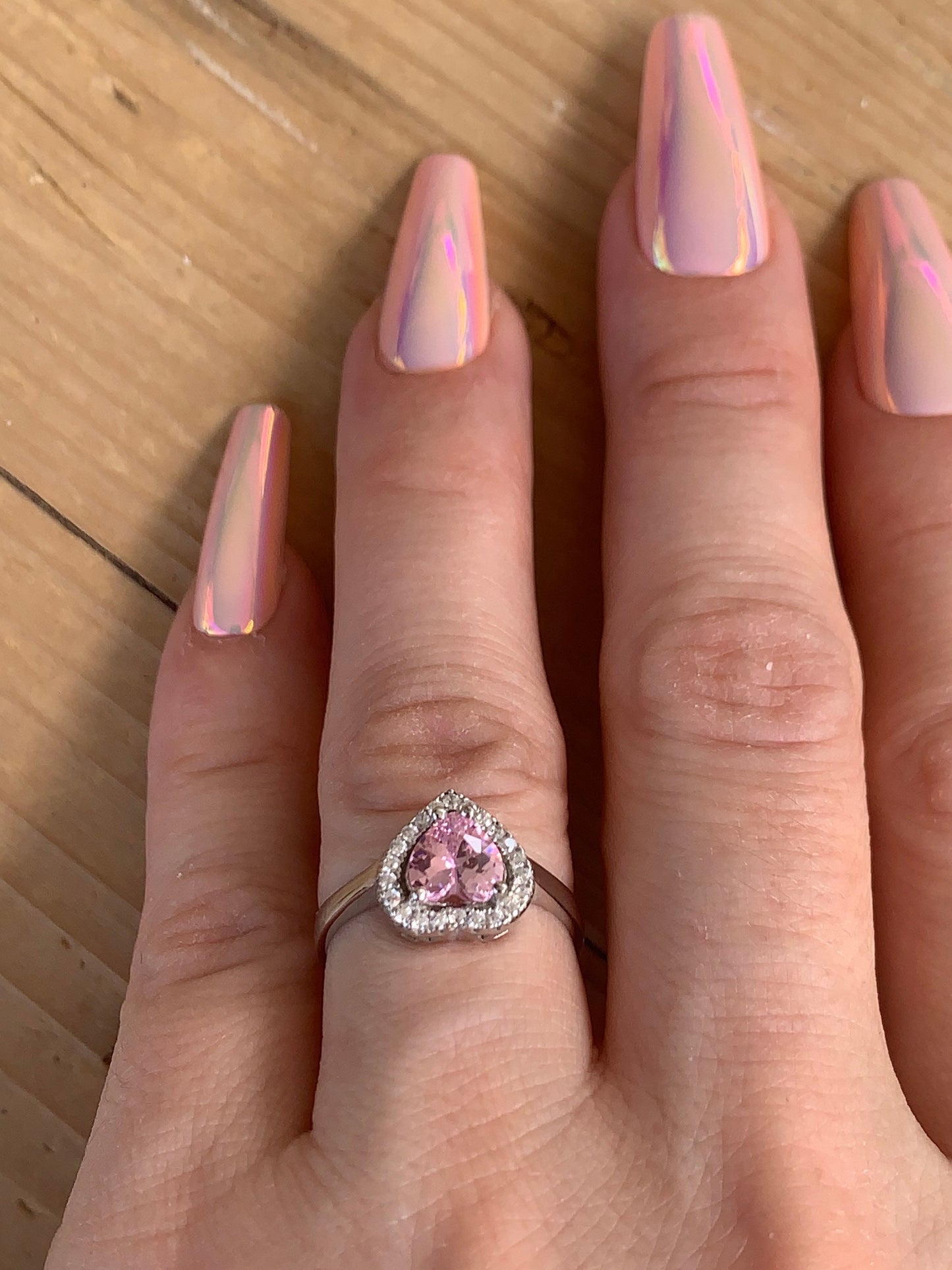 Pink Tourmaline Heart Ring - Adjustable Sterling Silver Promise Ring - Perfect Gift for Her