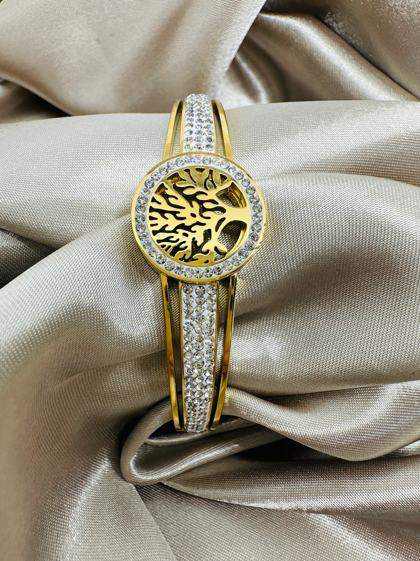 Godiva Gold Bangle: Tree of Life Crystal Bracelet