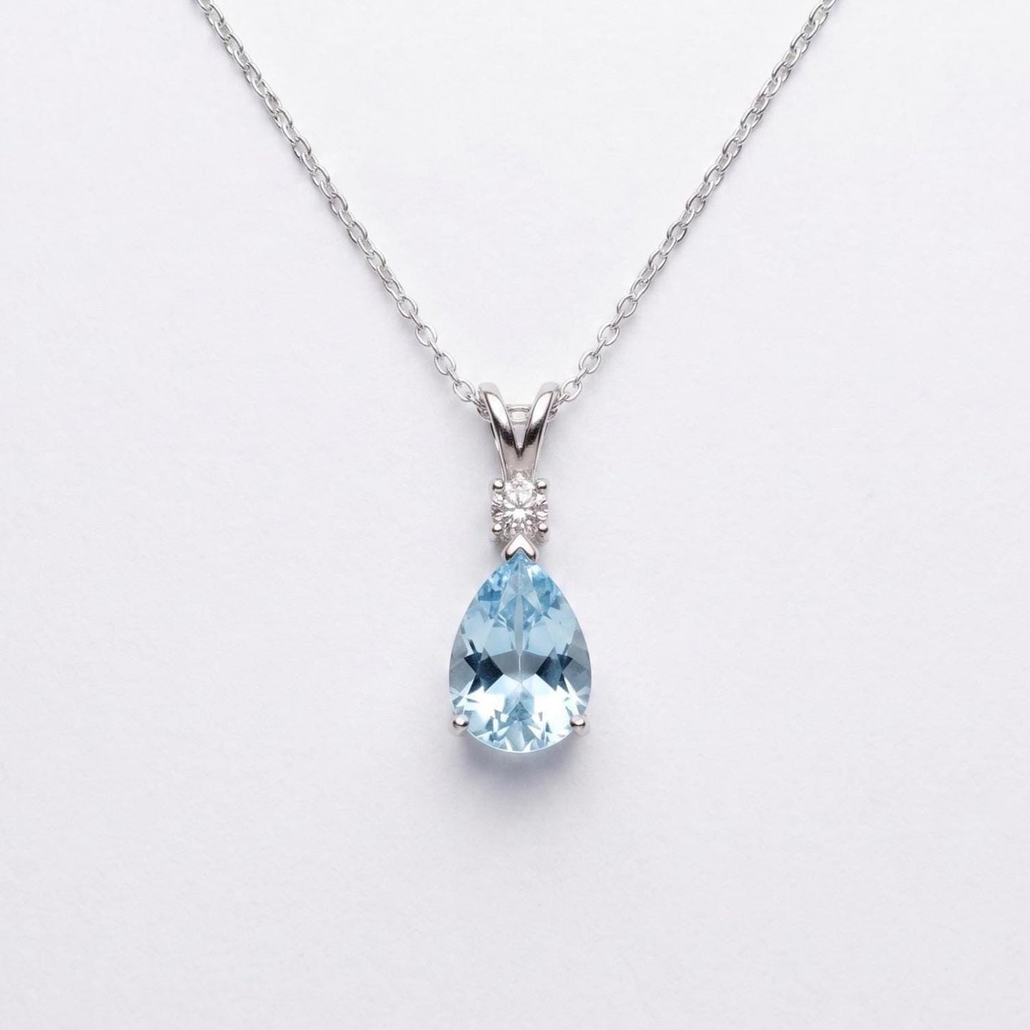 Aquamarine Minimalist Necklace - March Birthstone Pendant - Dainty Jewelry -925 Sterling Silver