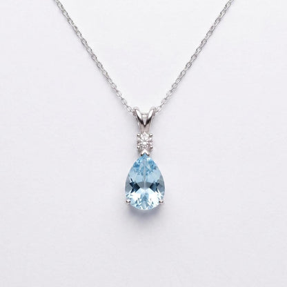 Aquamarine Minimalist Necklace - March Birthstone Pendant - Dainty Jewelry -925 Sterling Silver