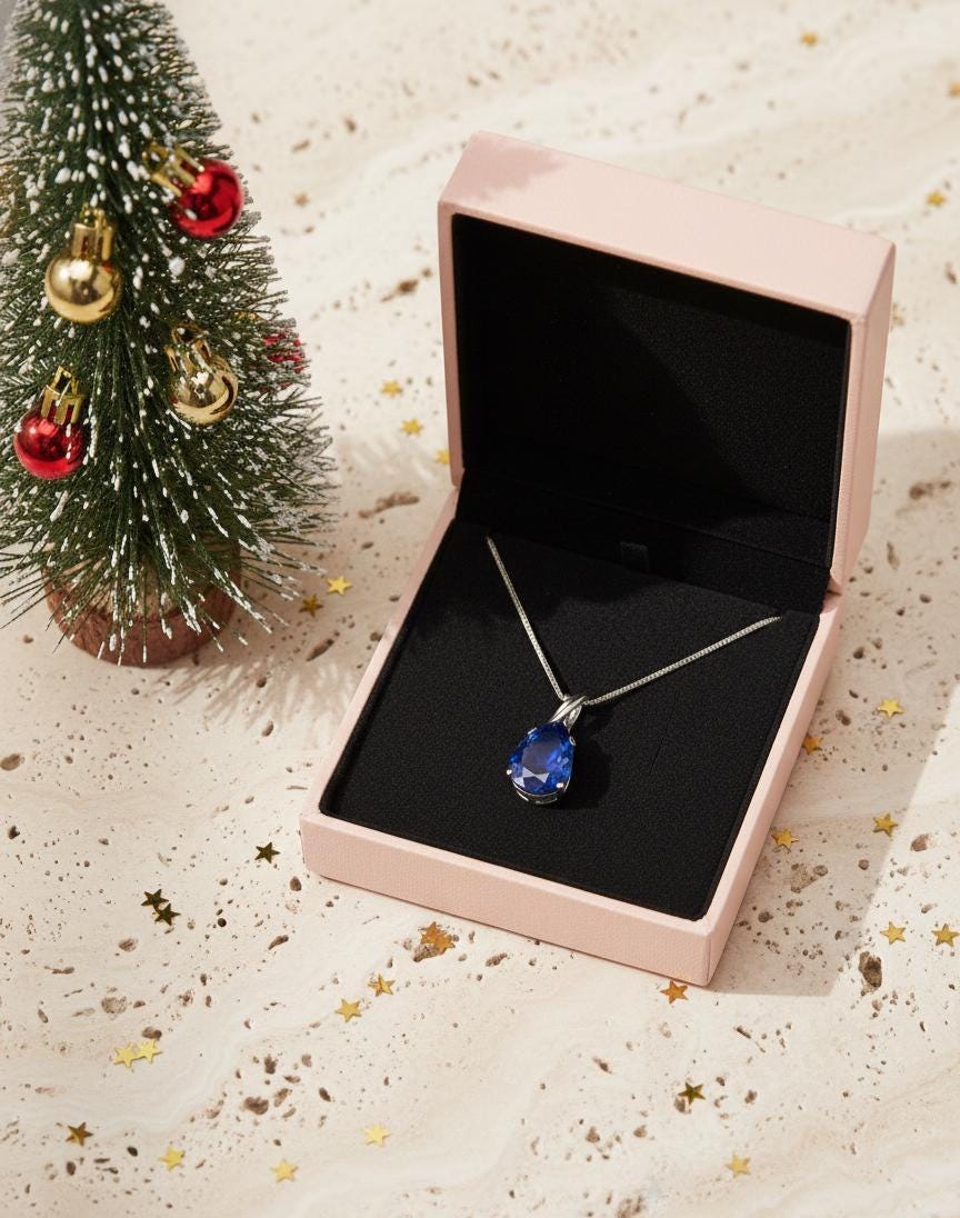 Sapphire Teardrop Necklace - September Birthstone Pendant -  Gift For Her