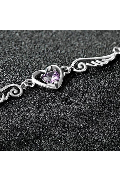 Amethyst Heart Necklace - Sterling Silver Angel Wing Pendant - February Birthstone Jewelry