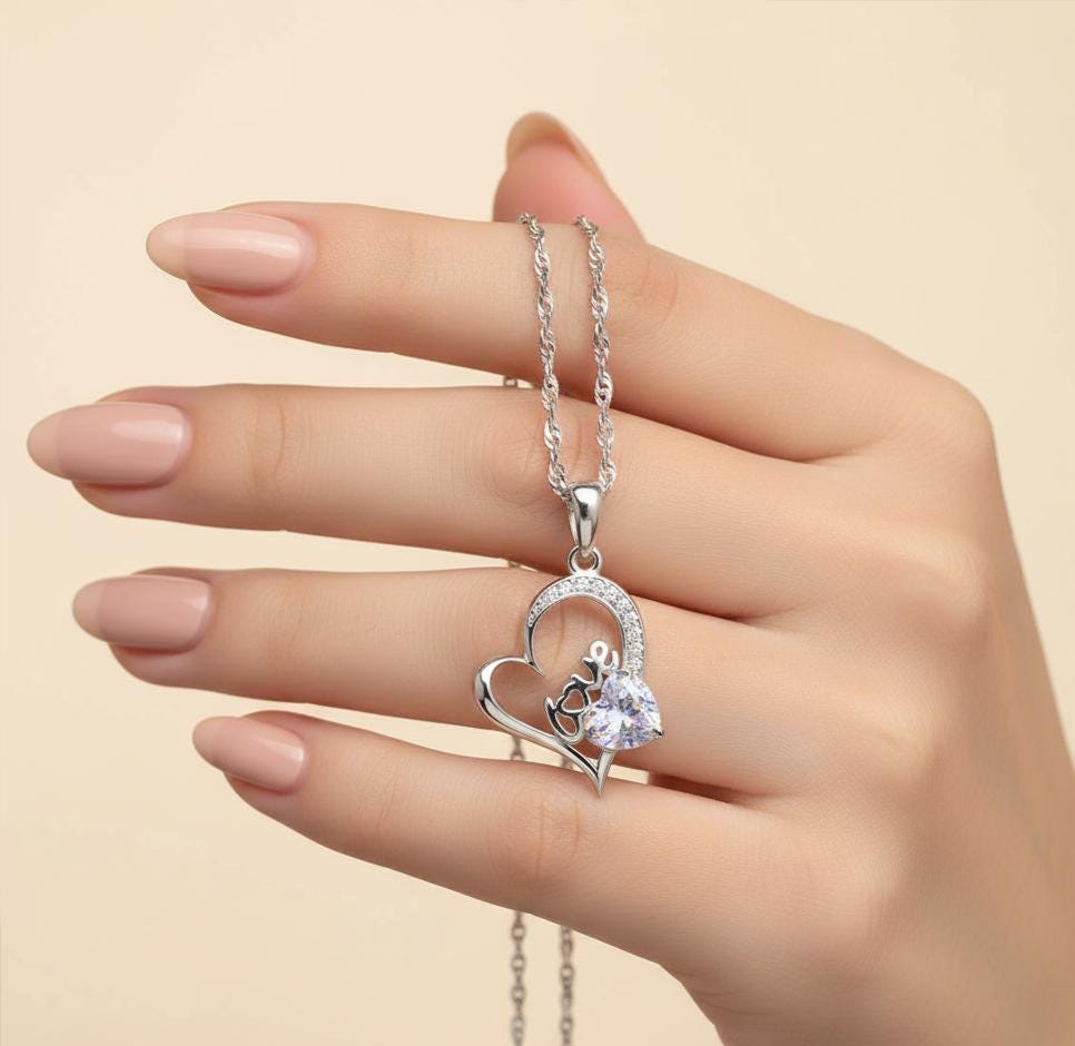Heart-Shaped Zircon Pendant Necklace - Handmade with Love