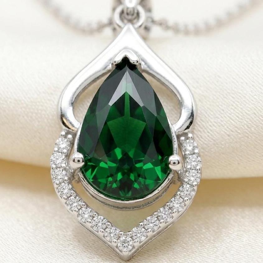 Handmade Emerald Teardrop Necklace - May Birthstone Jewelry - Valentine's Gift