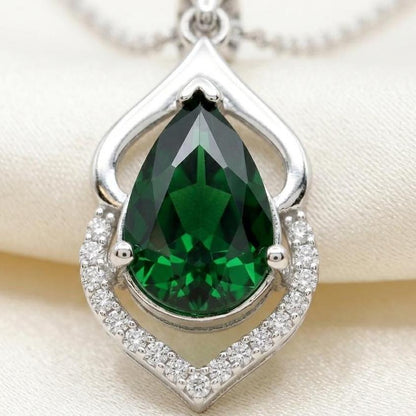 Handmade Emerald Teardrop Necklace - May Birthstone Jewelry - Valentine's Gift