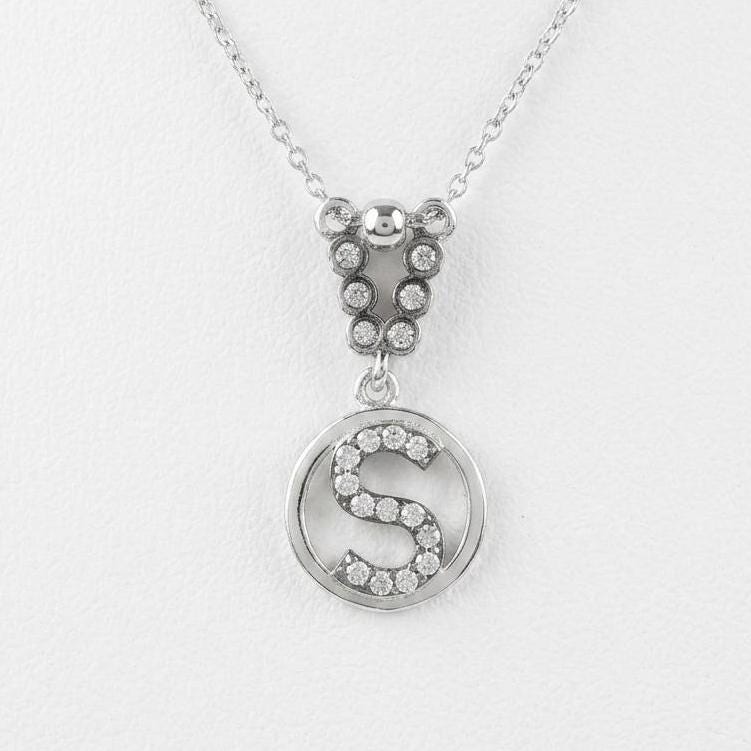 Custom Sterling Silver S Initial Necklace | Zircon Letter Pendant
