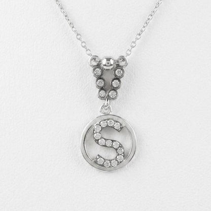 Custom Sterling Silver S Initial Necklace | Zircon Letter Pendant