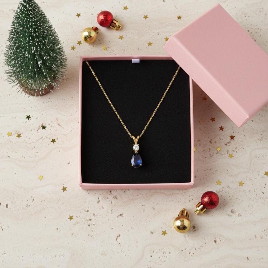 Gold Vermeil Sapphire Necklace - September Birthstone Pendant - Minimalist Jewelry -