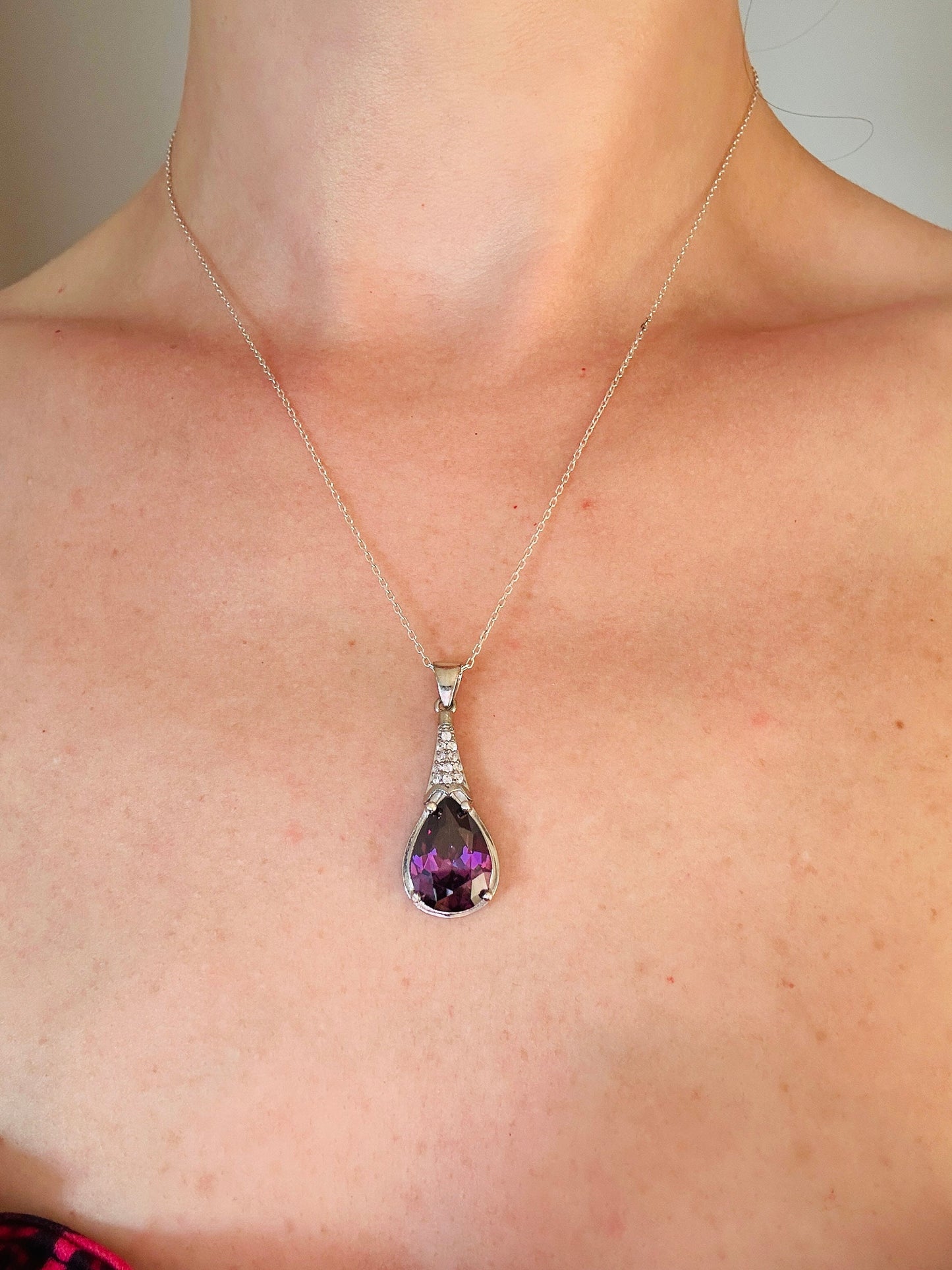 Chunky Amethyst Gemstone Necklace in Sterling Silver- February Birthstone Jewelry