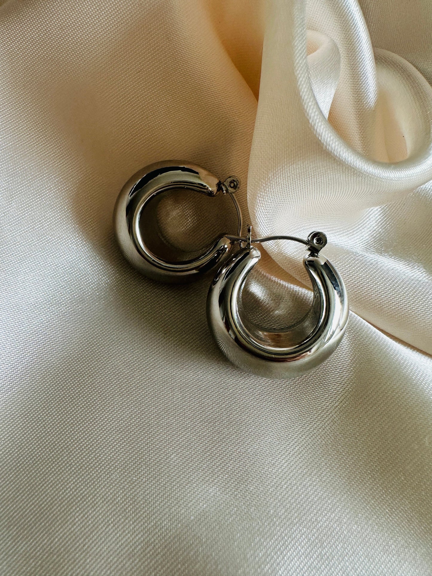 Silver Thick Hoop Earrings: Upcycled Brass, 2.5cm