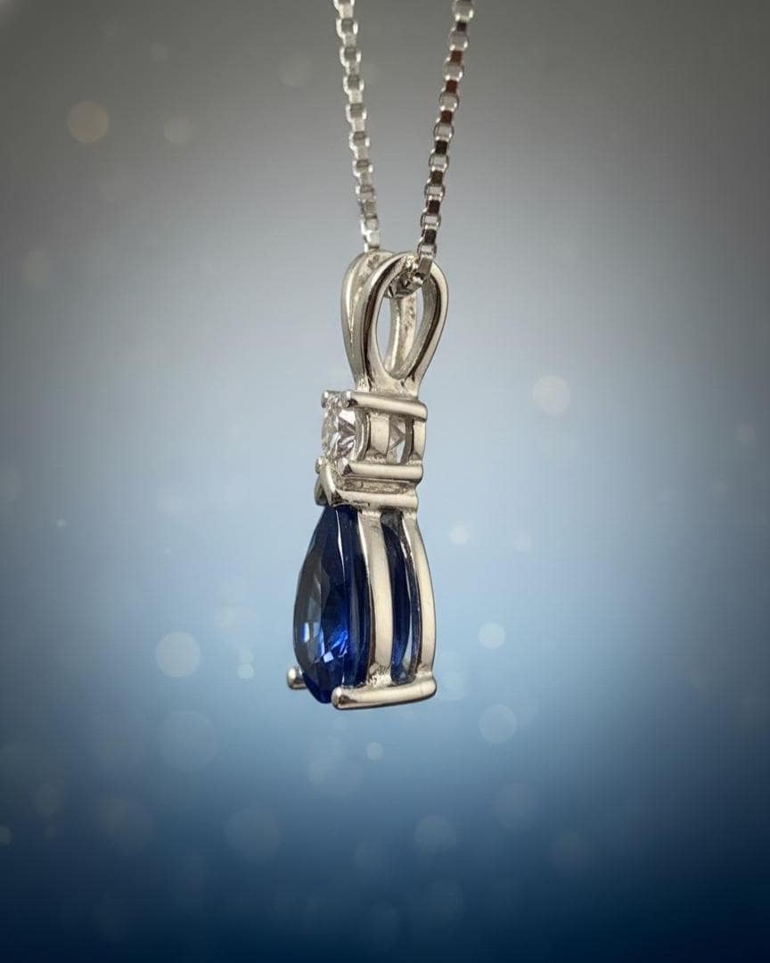 Sapphire Minimalist Necklace - September Birthstone Pendant - Dainty Jewelry -925 Sterling Silver