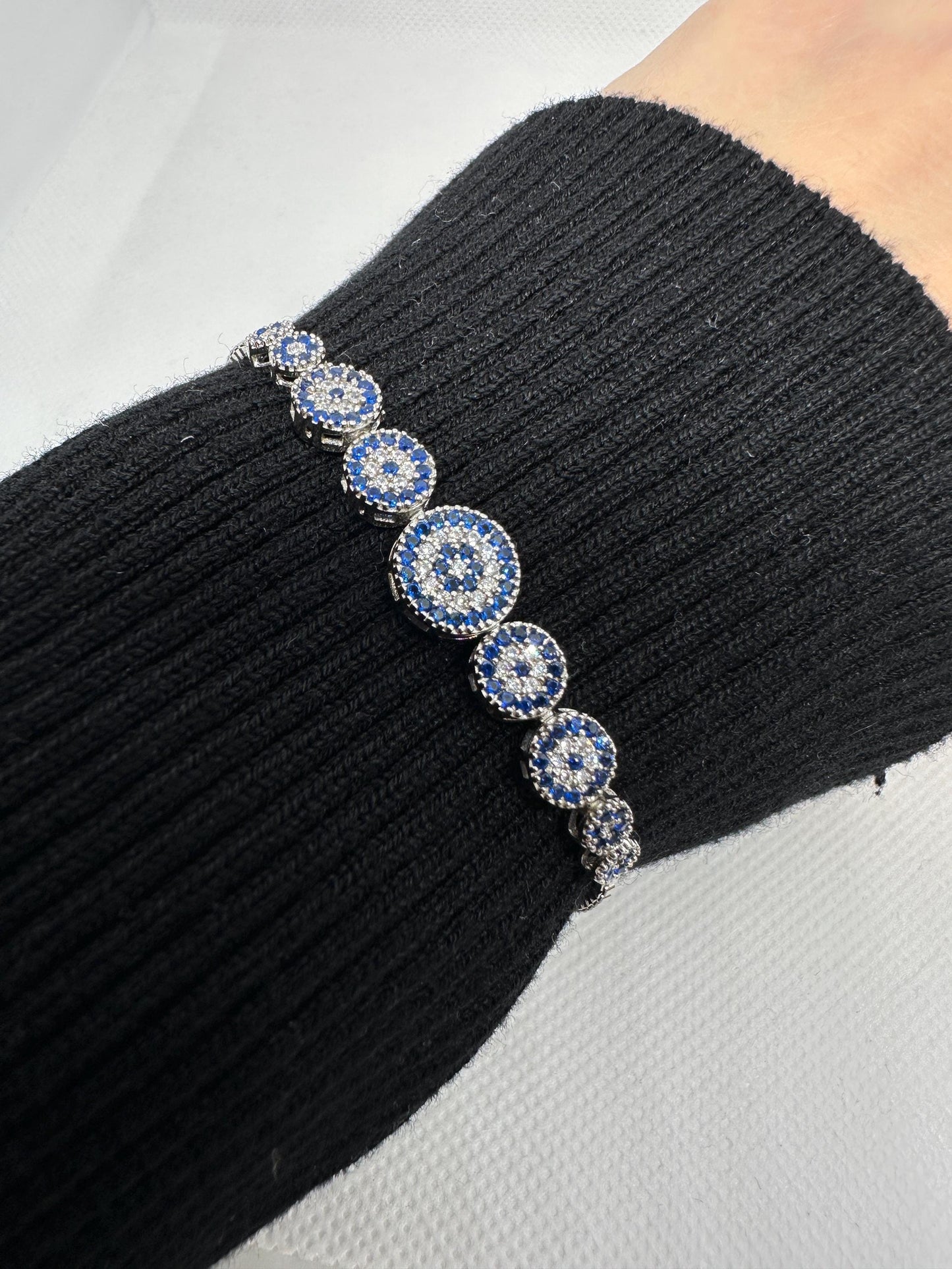 Handmade Evil Eye Bracelet: 925 Sterling Silver Zircon Beaded Charm