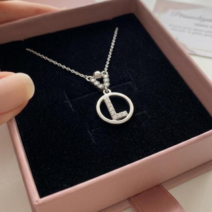 Personalized Sterling Silver Initial L Necklace - Custom Zircon Letter Pendant