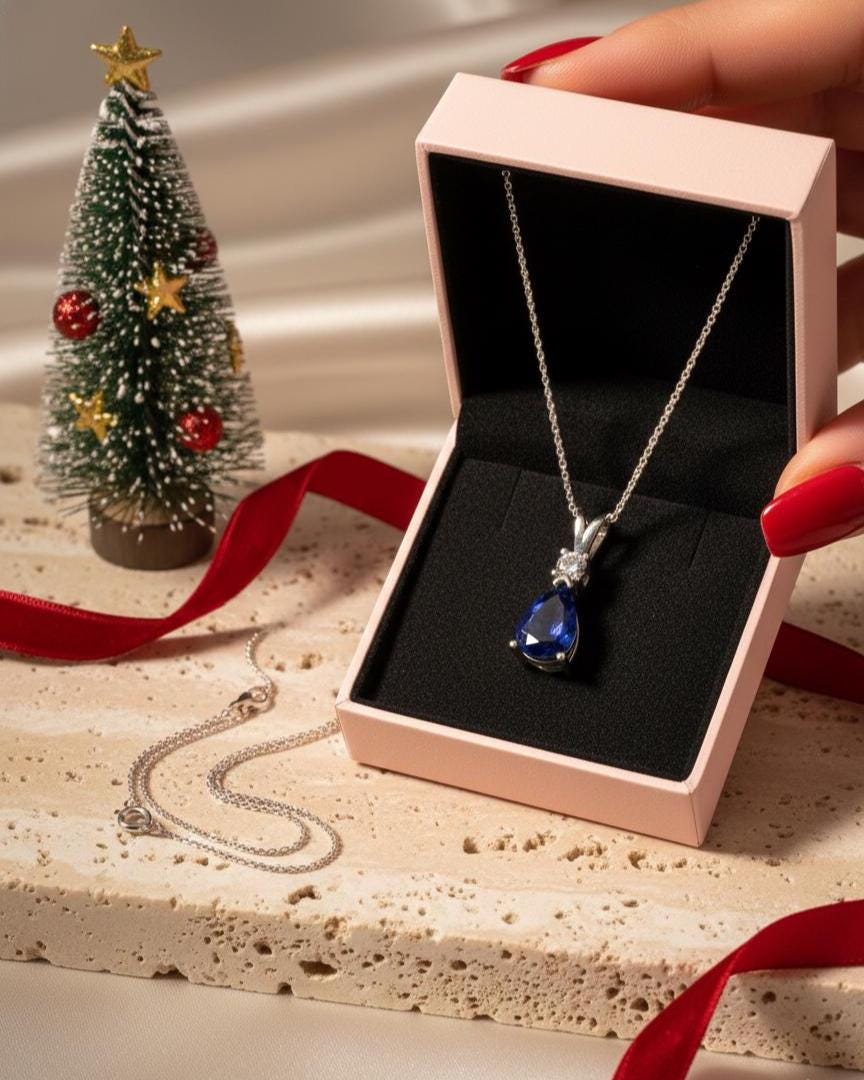 Sapphire Minimalist Necklace - September Birthstone Pendant - Dainty Jewelry -925 Sterling Silver
