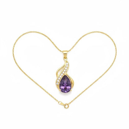 February Birthstone Necklace – Gold Vermeil Amethyst Teardrop Pendant