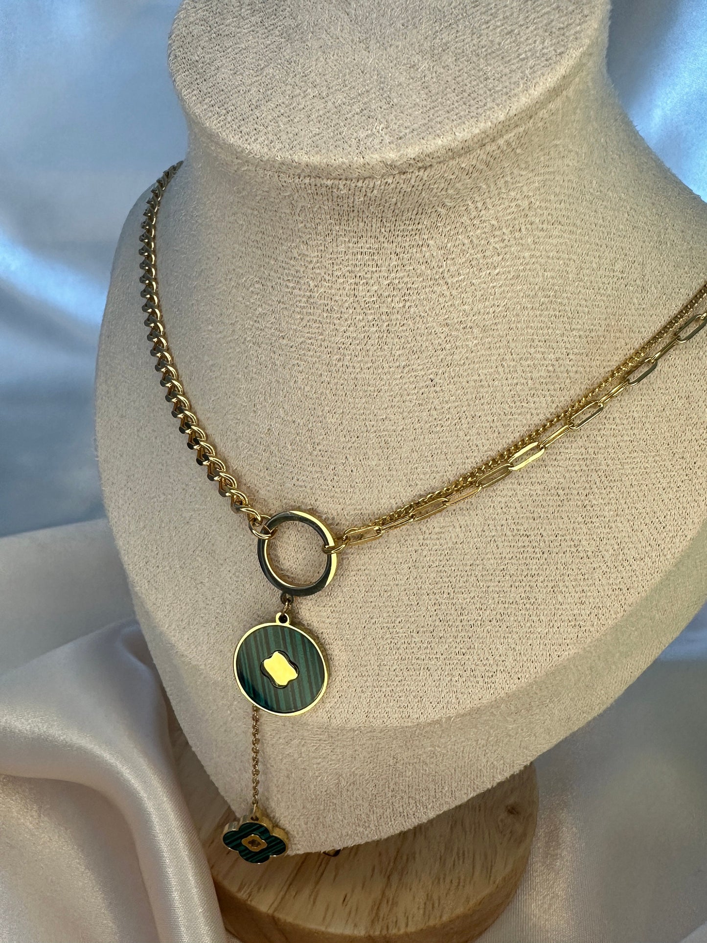 Emerald Gold  Clover Necklace