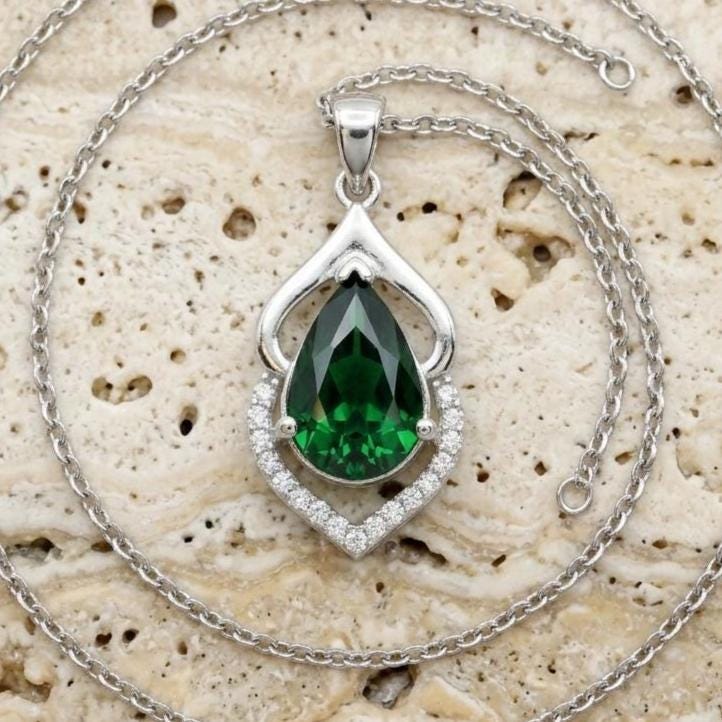 Personalized May Birthstone Emerald Necklace -