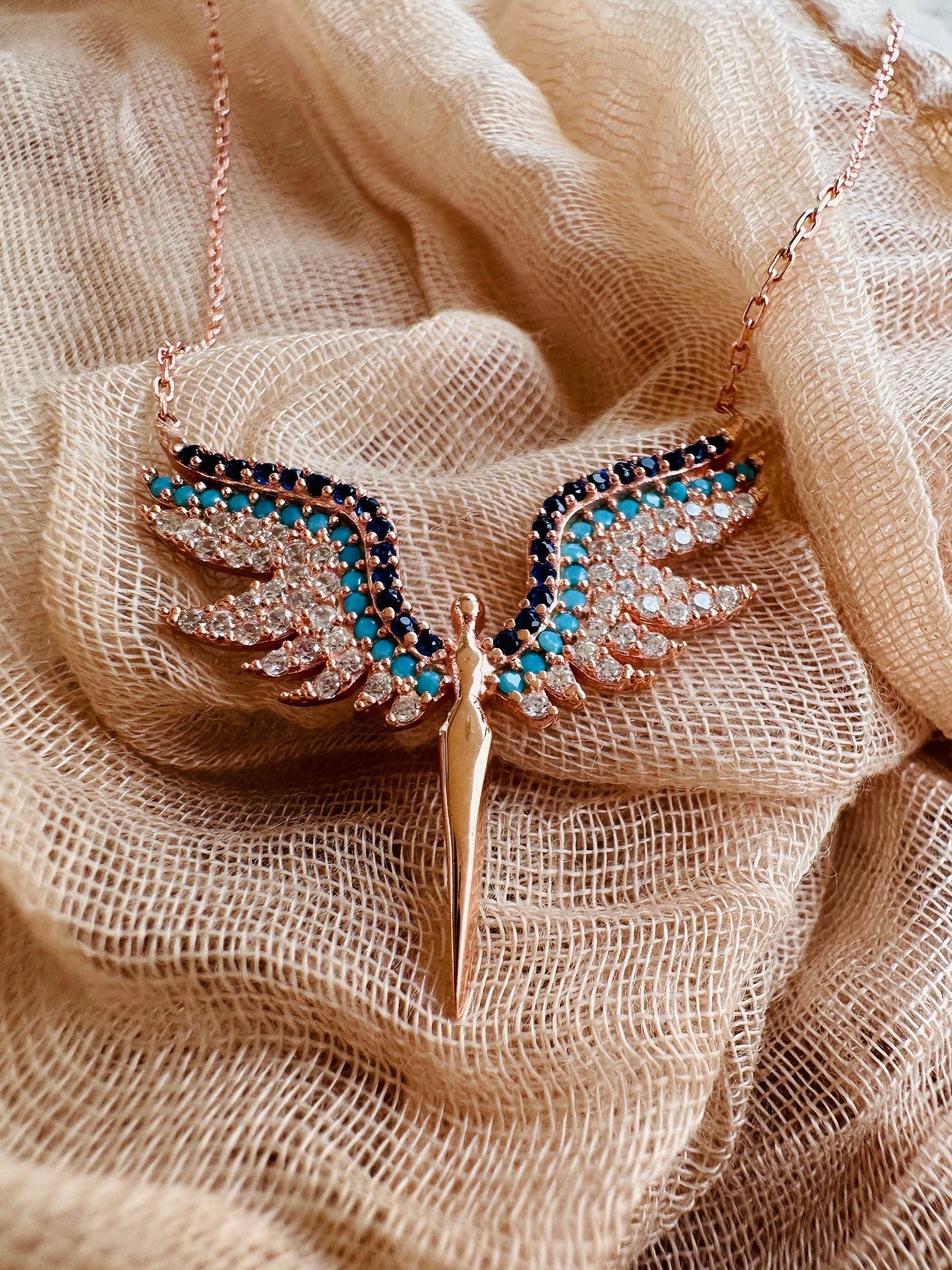 Rose Gold Vermeil Archangel Wings Necklace - Gift For Her