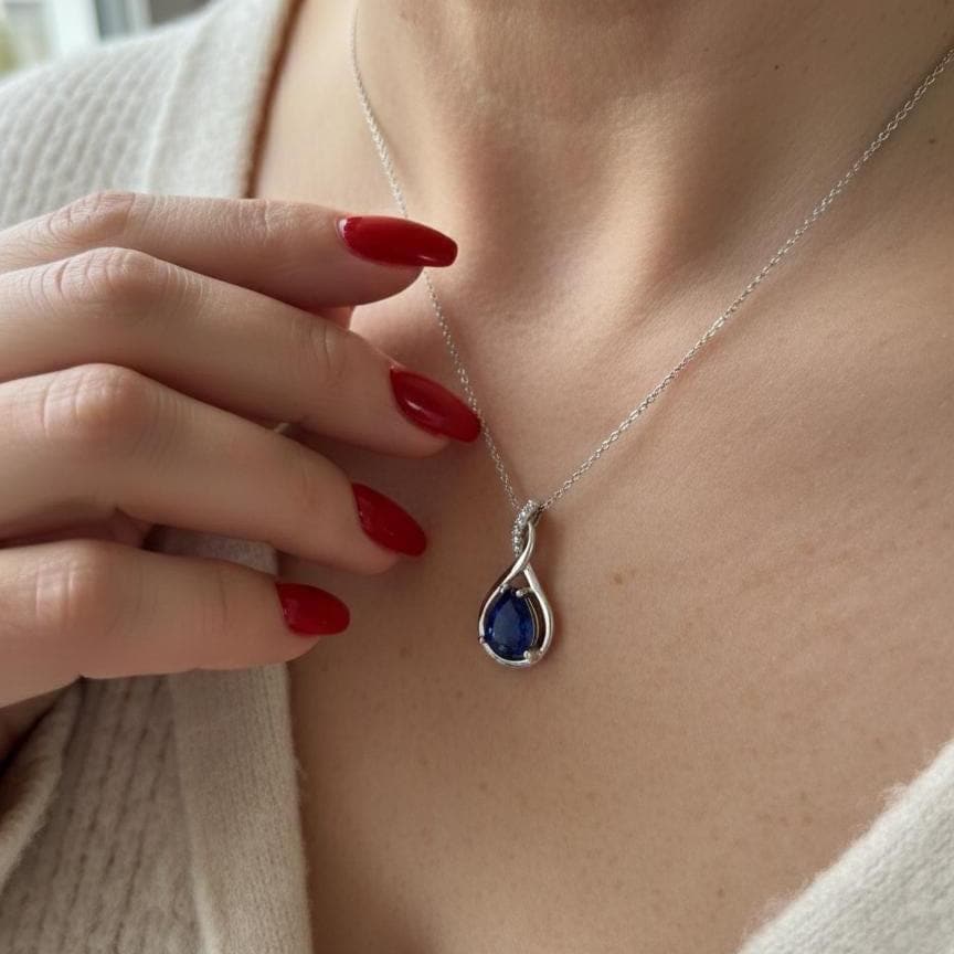 Royal Blue Sapphire Infinity Necklace -September Birthstone Pendant-925 Sterling Silver