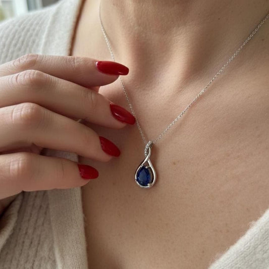 Royal Blue Sapphire Infinity Necklace -September Birthstone Pendant-925 Sterling Silver