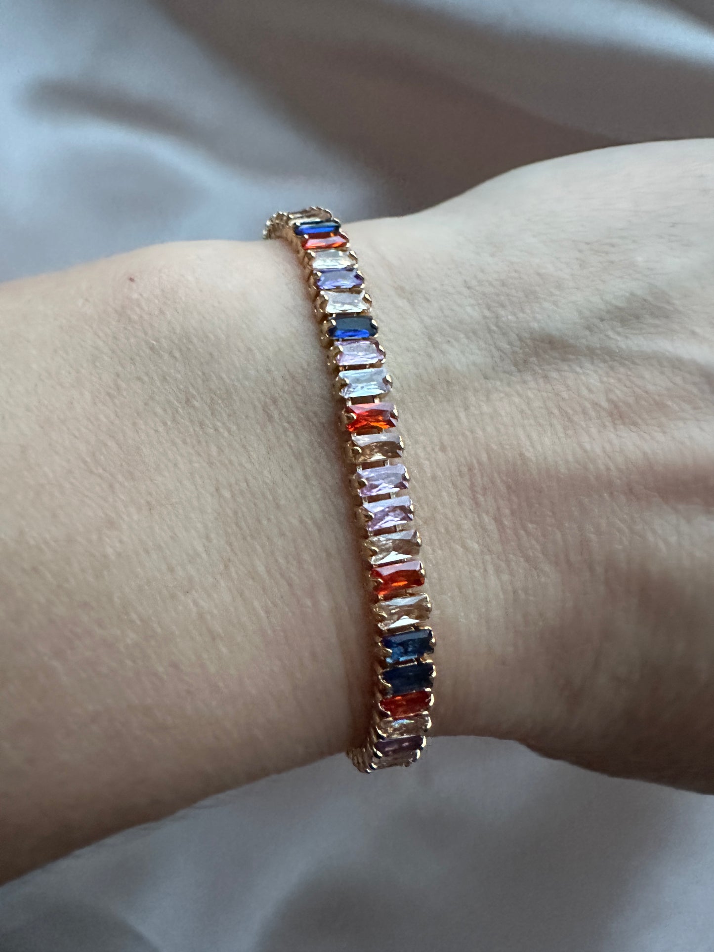 Multicoloured Zircon Tennis Bracelet Gold