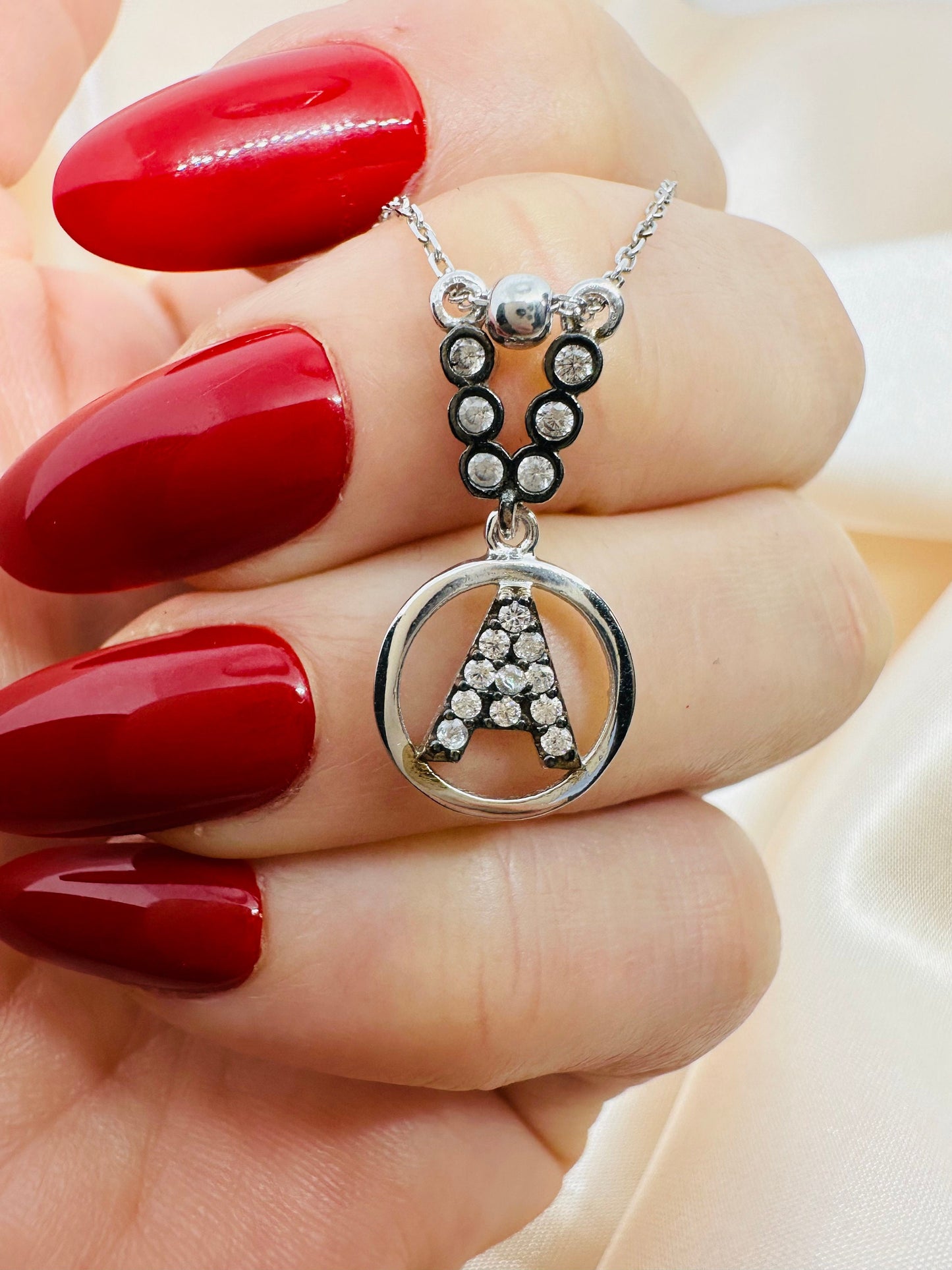 Sterling Silver E Initial Necklace - Custom Zircon Letter Pendant