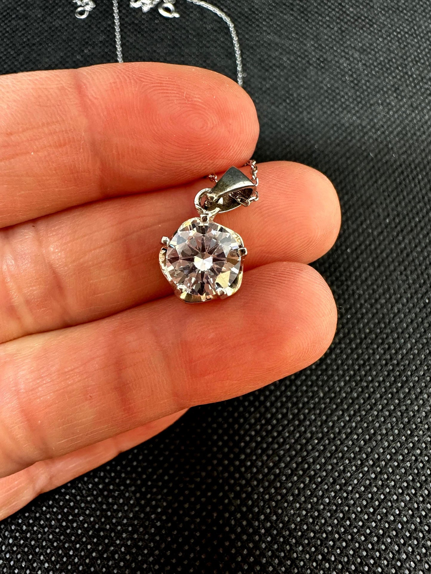 CZ Floral Pendant Necklace - Sterling Silver April Birthstone