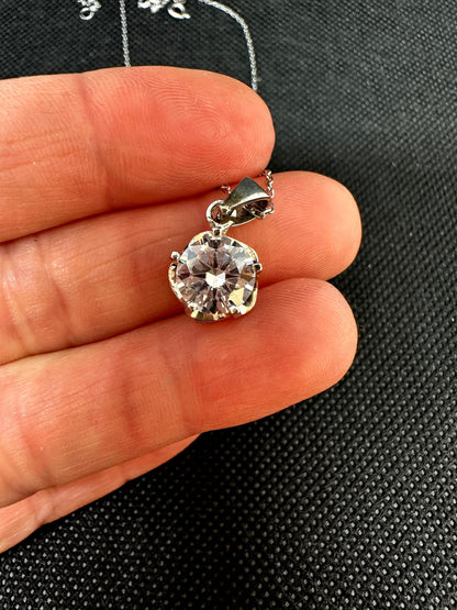 CZ Floral Pendant Necklace - Sterling Silver April Birthstone