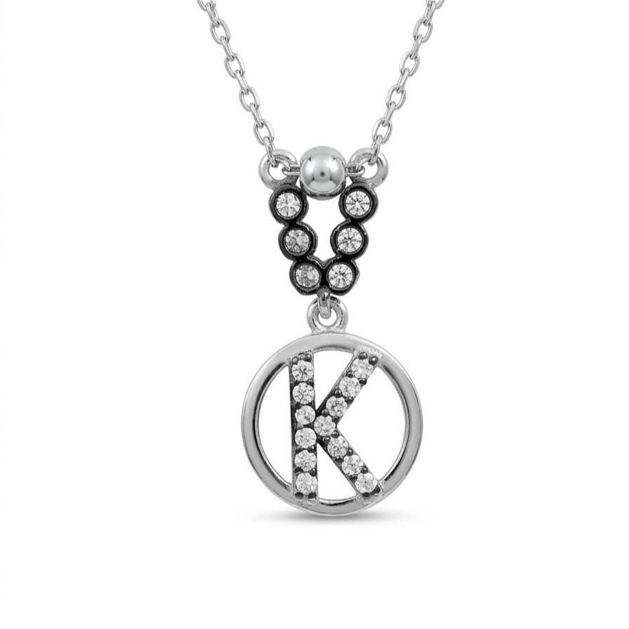 Custom K Initial Necklace - Sterling Silver with Zircon Letter Charm