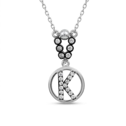 Custom K Initial Necklace - Sterling Silver with Zircon Letter Charm