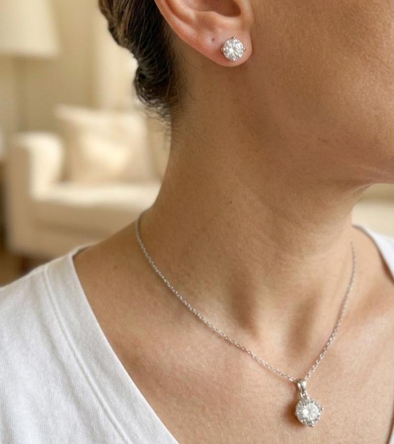 Sterling Silver Cubic Zirconia Solitaire Necklace & Earrings Set