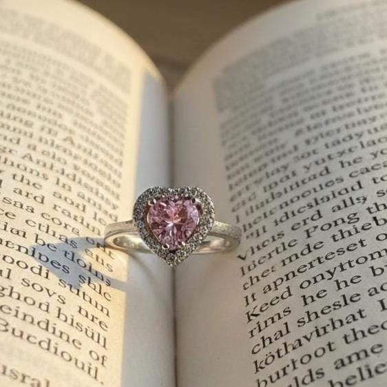 Sterling Silver Heart Ring with Pink Tourmaline - Birthstone Jewelry