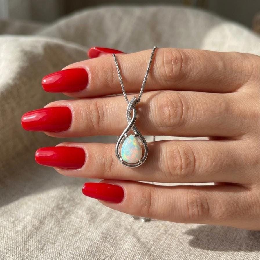 Opal Infinity Necklace - October Birthstone Pendant - Gift For Her