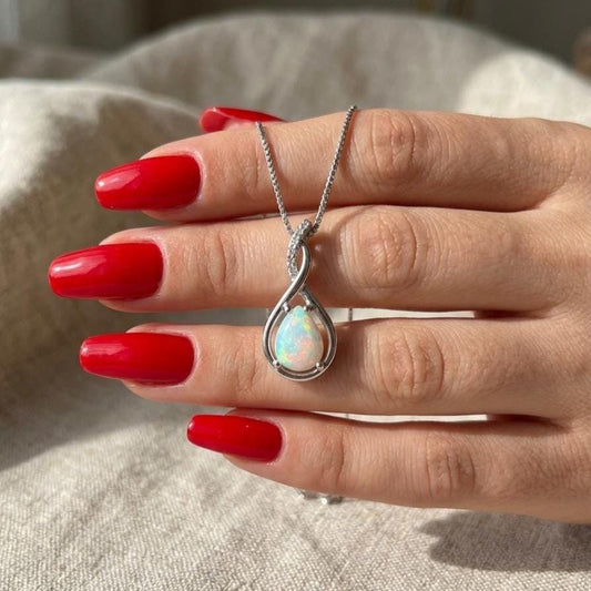 Opal Infinity Necklace - October Birthstone Pendant - Gift For Her