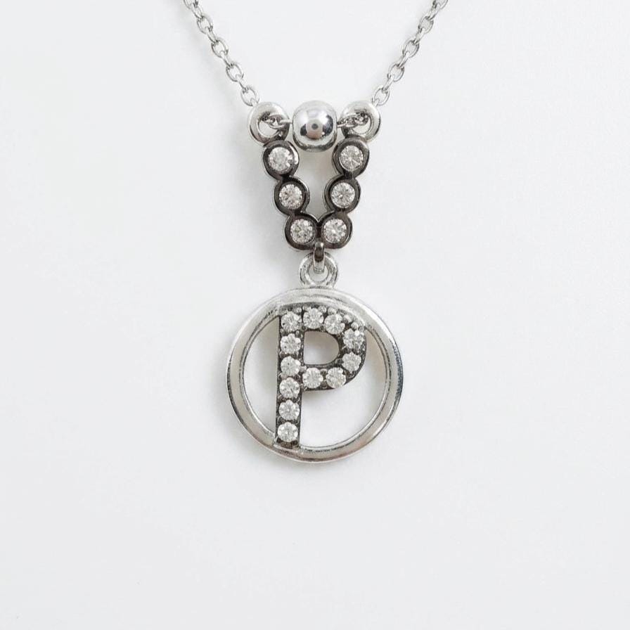 Sterling Silver P Letter Necklace - Custom Zircon Initial Jewelry for Her