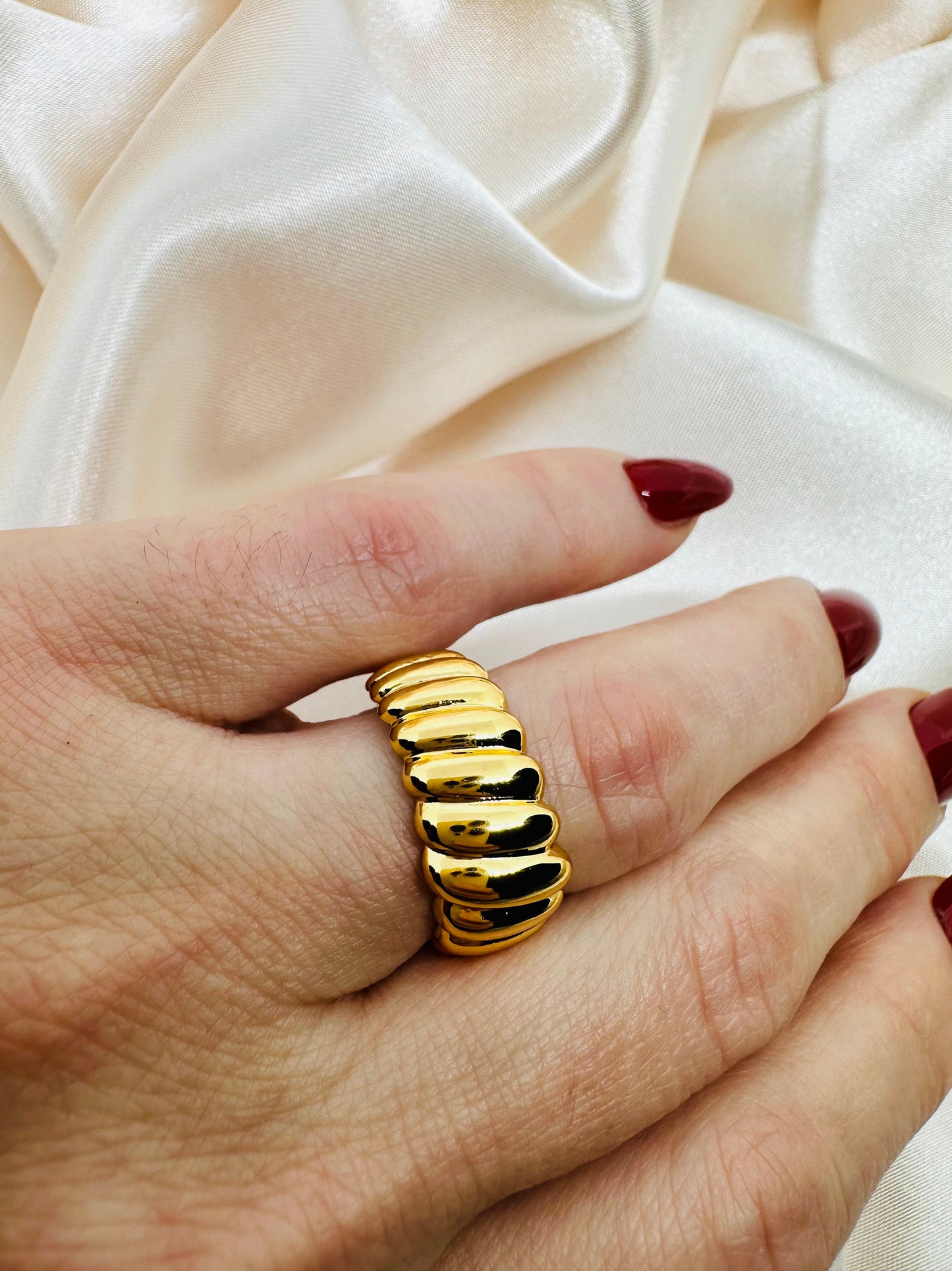 Gold Croissant Ring - Adjustable Twisted Band