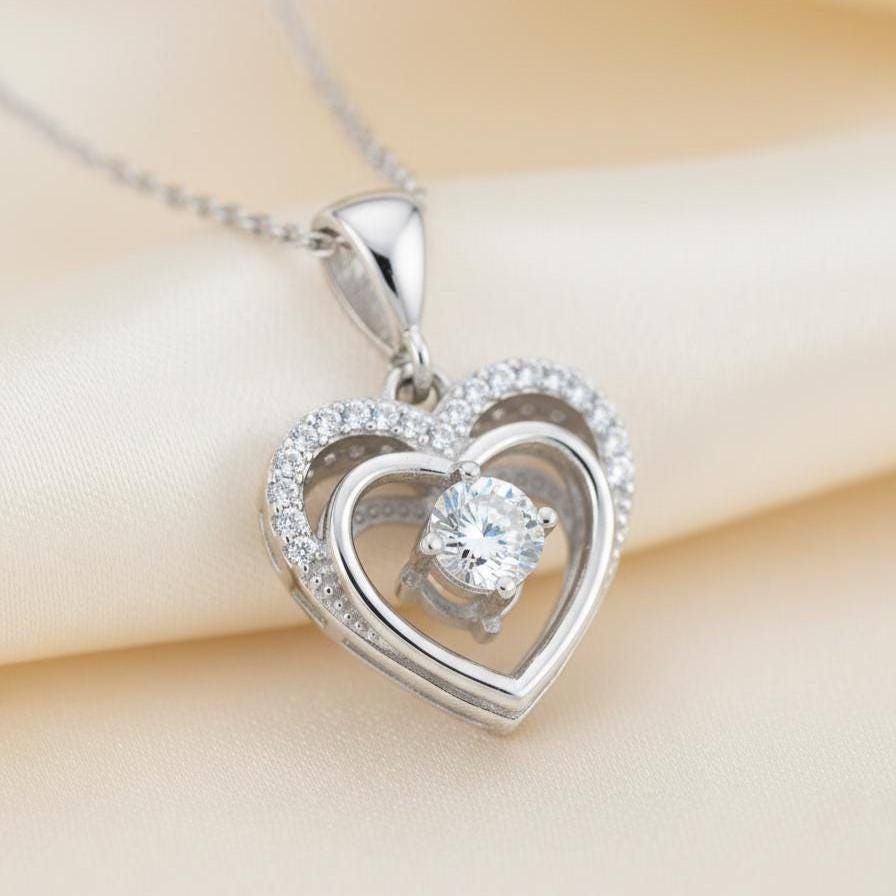 Dainty Sterling Silver Heart Necklace - Open Heart Pendant Jewelry