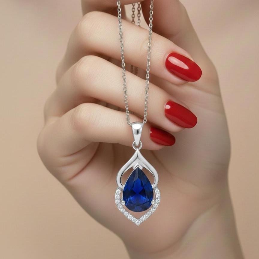 Royal Blue Sapphire Pendant in Sterling Silver - September Birthstone Necklace