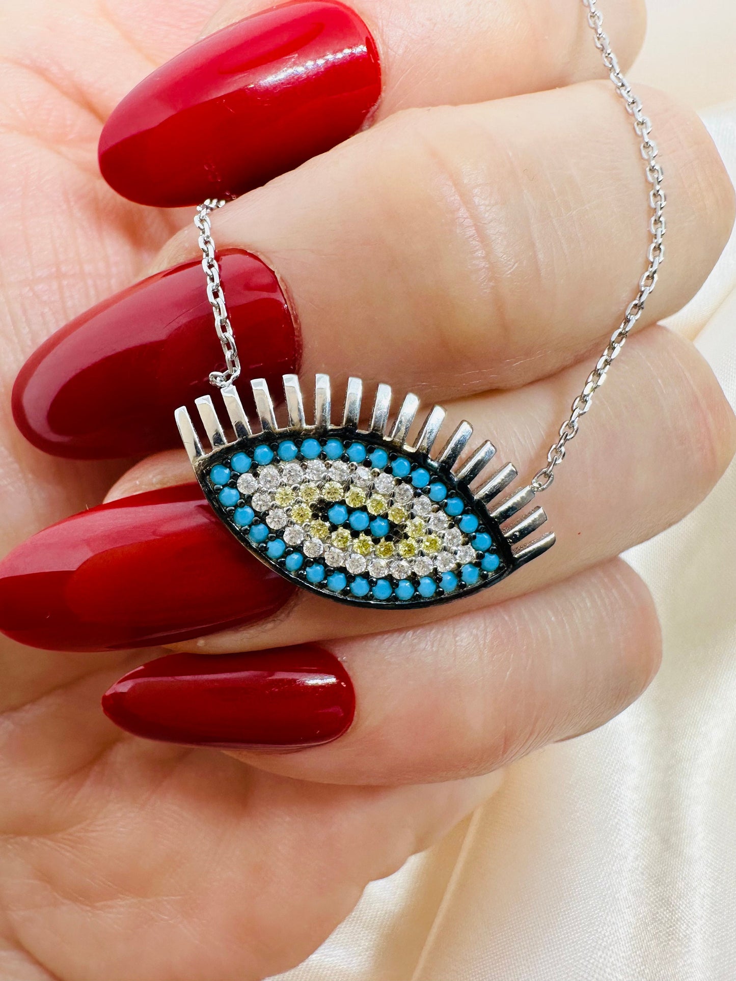 Evil Eye Necklace -925 Sterling Silver Pendant Gift for Christmas